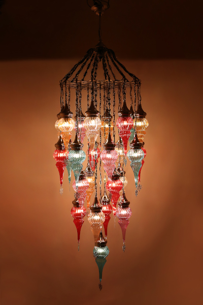Stylish Edition Chandelier with 21 Special Colourful Pyrex Glasses